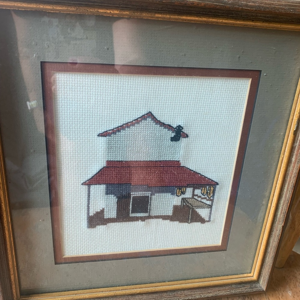 Framed Needlepoint/Cross Stitch House Art
